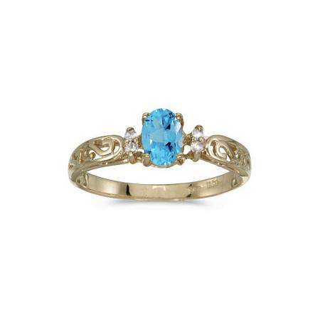 10k Yellow Gold Oval Blue Topaz And Diamond Ring