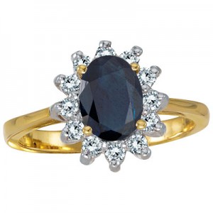 14K Yellow Gold 8x6 Oval Sapphire and Diamond Ring