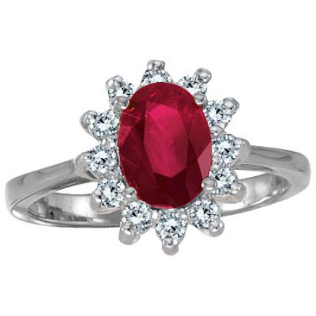 14K White Gold 8x6 Oval Ruby and Diamond Ring