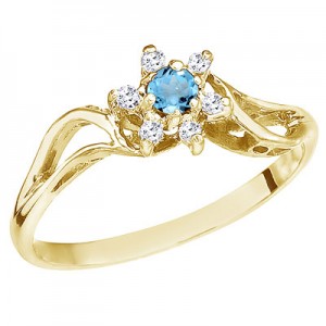 10K Yellow Gold Blue Topaz and Diamond Star Ring