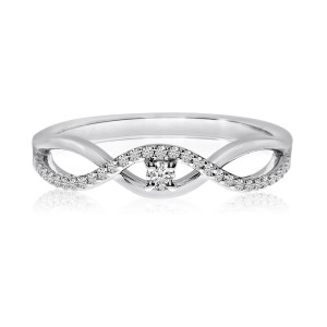 14K White Gold Diamond Wave Stackable Ring