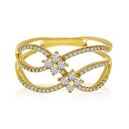 14K Yellow Gold Double Diamond Crossover Fashion Ring