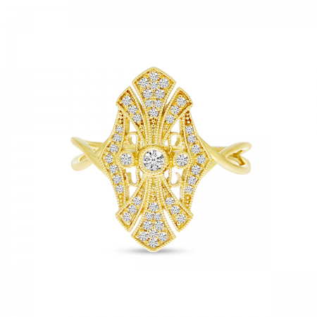 14K Yellow Gold Diamond Art Deco Fashion Ring