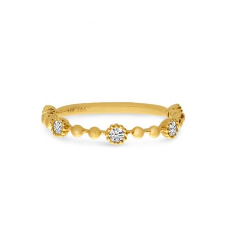 14K Yellow Gold Diamond Beaded Stackable Ring