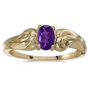 10k Yellow Gold Oval Amethyst And Diamond Ring