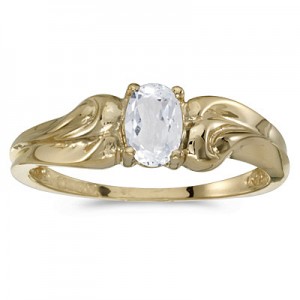 10k Yellow Gold Oval White Topaz And Diamond Ring