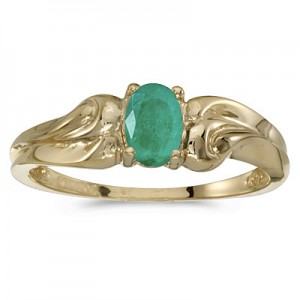 10k Yellow Gold Oval Emerald And Diamond Ring