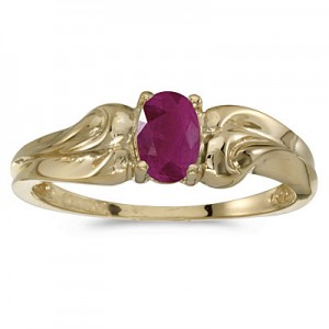 10k Yellow Gold Oval Ruby And Diamond Ring