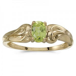 10k Yellow Gold Oval Peridot And Diamond Ring