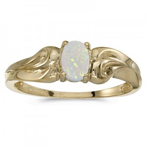 10k Yellow Gold Oval Opal And Diamond Ring