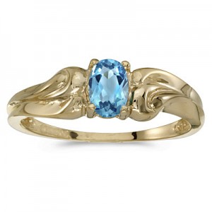 10k Yellow Gold Oval Blue Topaz And Diamond Ring