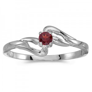 10k White Gold Round Garnet Ring