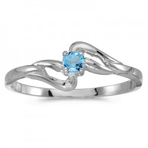 14k White Gold Round Blue Topaz Ring