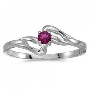 14k White Gold Round Rhodolite Garnet Ring