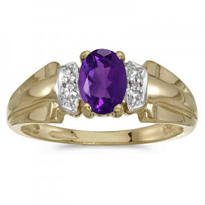 10k Yellow Gold Oval Amethyst And Diamond Ring