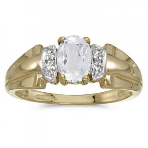 10k Yellow Gold Oval White Topaz And Diamond Ring