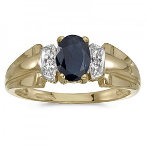 10k Yellow Gold Oval Sapphire And Diamond Ring