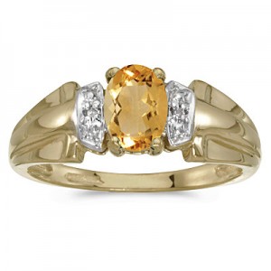 10k Yellow Gold Oval Citrine And Diamond Ring