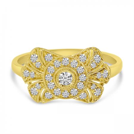 14K Yellow Gold East West Diamond Art Deco Ring