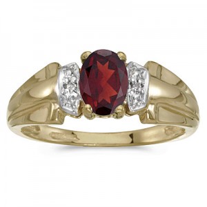 14k Yellow Gold Oval Garnet And Diamond Ring