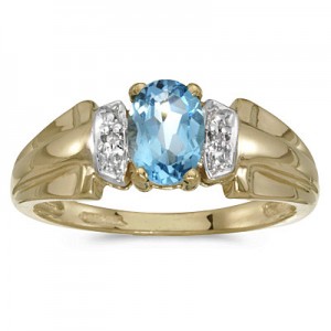 14k Yellow Gold Oval Blue Topaz And Diamond Ring