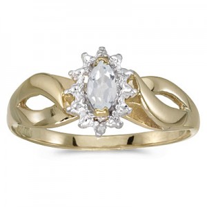 10k Yellow Gold Marquise White Topaz And Diamond Ring