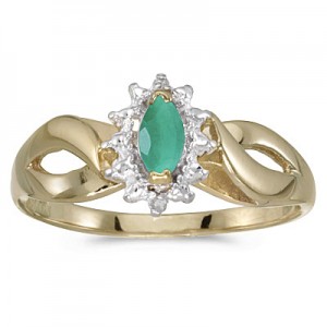 10k Yellow Gold Marquise Emerald And Diamond Ring