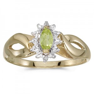 10k Yellow Gold Marquise Peridot And Diamond Ring