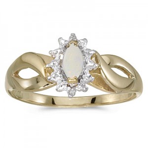 10k Yellow Gold Marquise Opal And Diamond Ring
