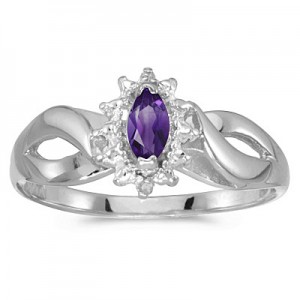 10k White Gold Marquise Amethyst And Diamond Ring