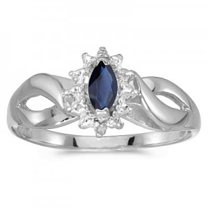 10k White Gold Marquise Sapphire And Diamond Ring