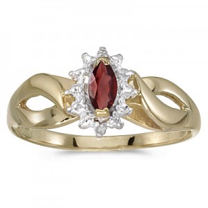 14k Yellow Gold Marquise Garnet And Diamond Ring