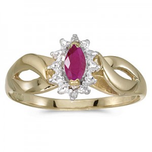 14k Yellow Gold Marquise Ruby And Diamond Ring