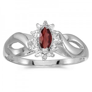 14k White Gold Marquise Garnet And Diamond Ring