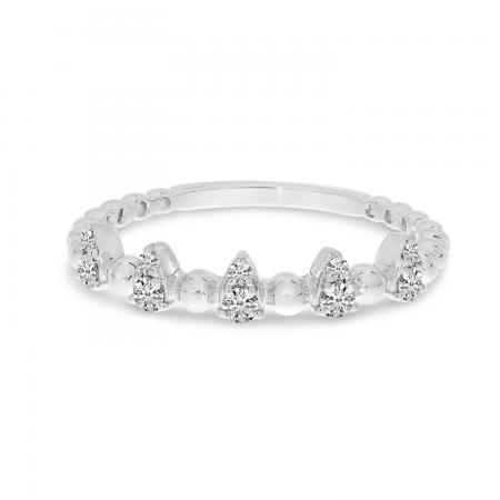 14K Yellow Gold Beaded Band Diamond Spike Ring
