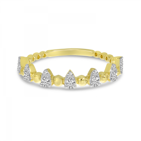 14K Yellow Gold Beaded Band Diamond Spike Ring