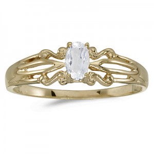 10k Yellow Gold Oval White Topaz Ring