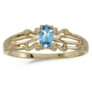 10k Yellow Gold Oval Blue Topaz Ring