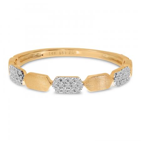 14K Rose Gold Diamond Brushed Rectangle Ring