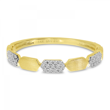 14K Yellow Gold Diamond Brushed Rectangle Ring