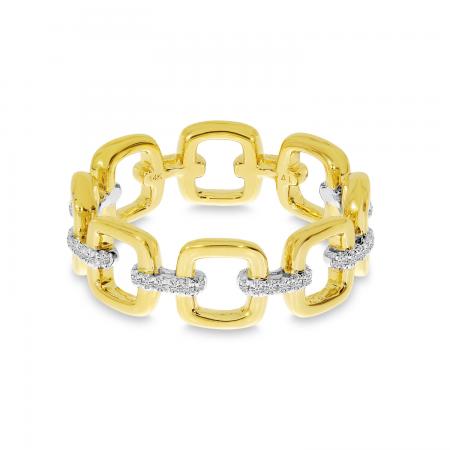 14K Yellow Gold Two-Tone Diamond Square Link Ring