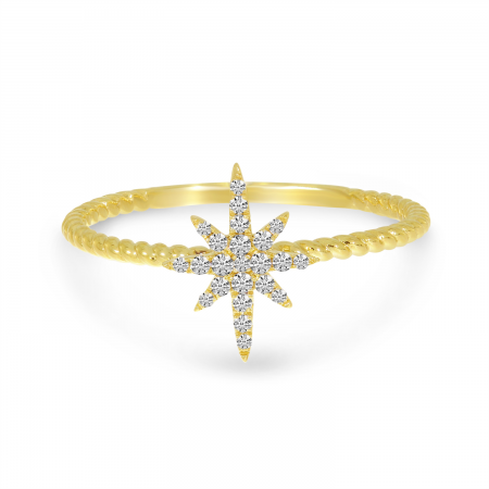 14K Yellow Gold Starburst Twist Band Diamond Ring