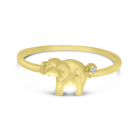 14K Yellow Gold Petite Diamond Elephant Ring