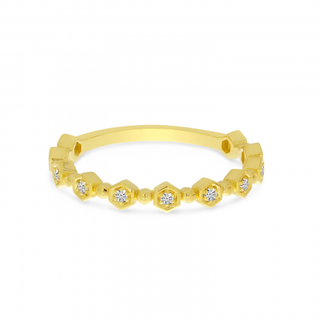 14K Yellow Gold Diamond Hexagon Stackable Ring