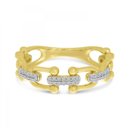 14K Yellow Gold Diamond Horse Bit U-Link Ring