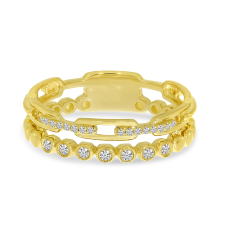 14K Yellow Gold Diamond Bezel & Link Double Row Ring 