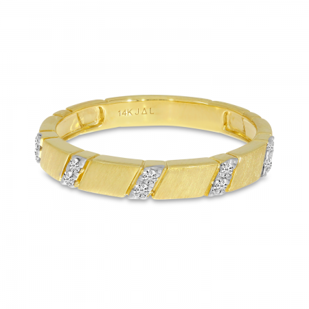 14K Yellow Gold Diamond Striped Brushed Gold Band