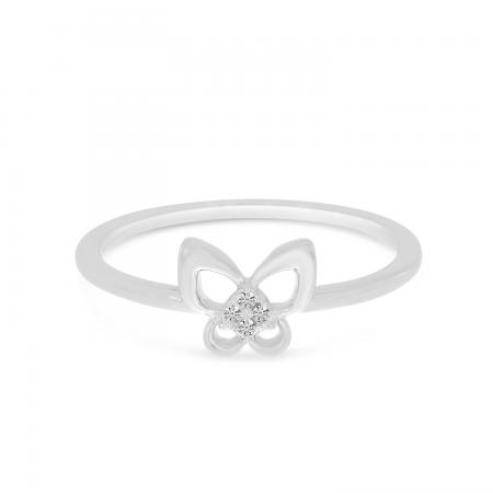 14K White Gold Small Diamond Butterfly Ring