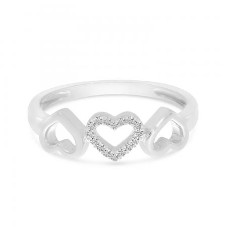 14K White Gold Diamond Triple Heart Ring