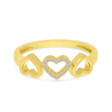 14K Yellow Gold Diamond Triple Heart Ring